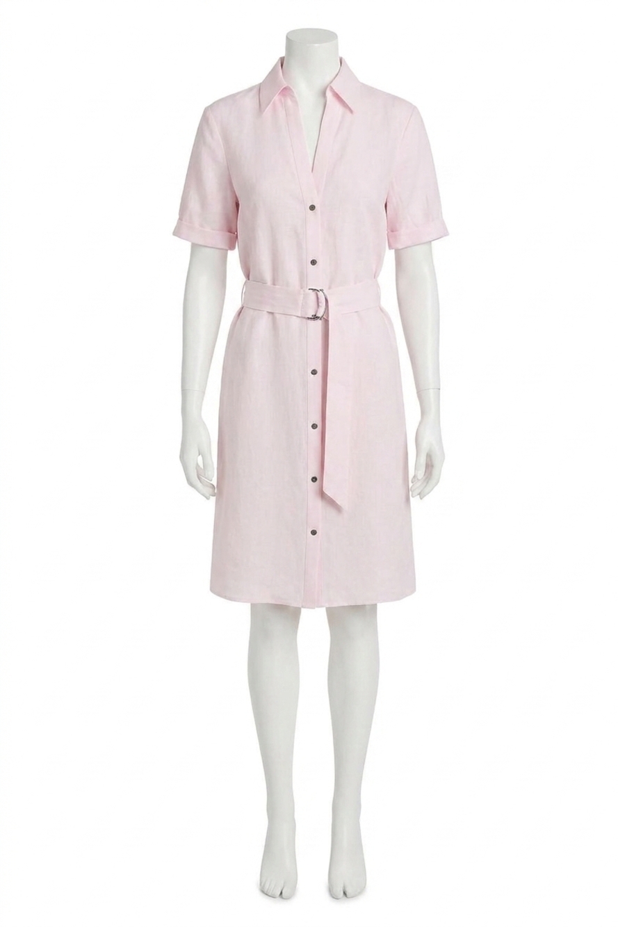 NEW VINCE women's cuffed sleeve belted shirt dress in casa rosa